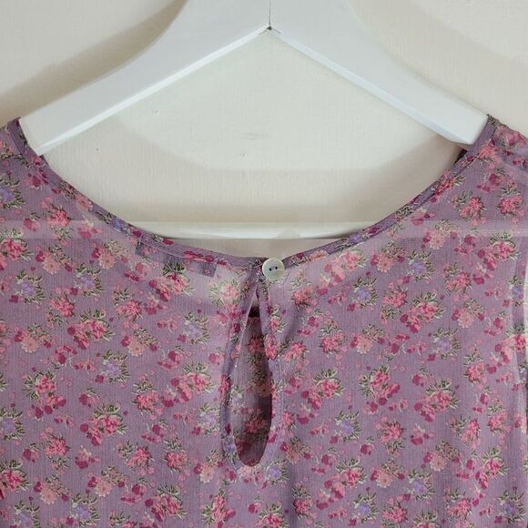 Plum Floral Sheer Waterfall Summer Top - Picture 5 of 7